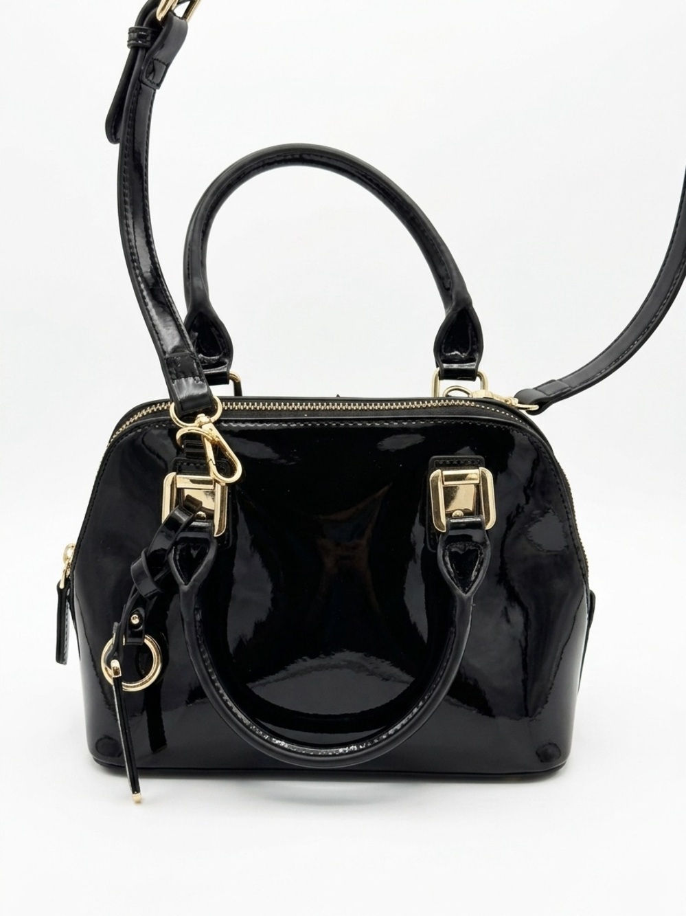 Simply Noelle Black Patent Faux Leather Satchel Handbag Crossbody